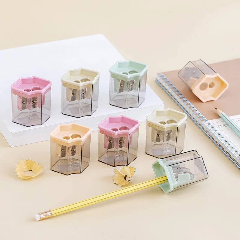 1 PC Cute Morandi Color Geometry Double Hole Pencil Sharpener - Office And School Supplies Creative Stationery