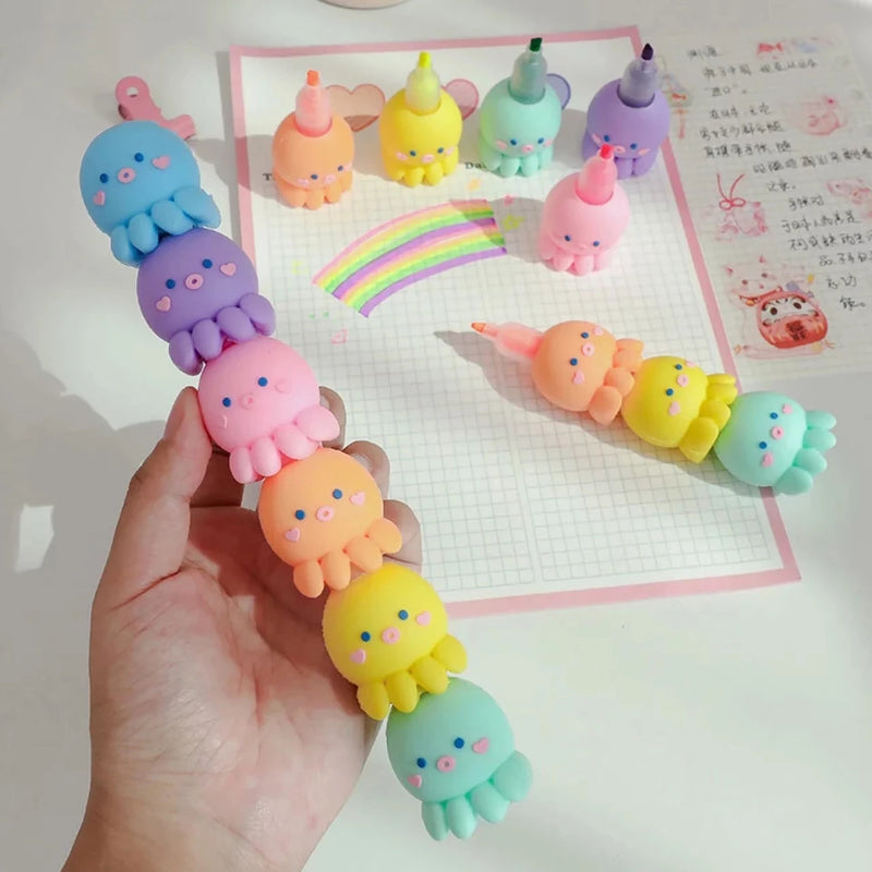 Octopus Cute Stationery Key Mark Assembled Multi-color Highlighter - Cute Octopus Shape Stitching Highlighter