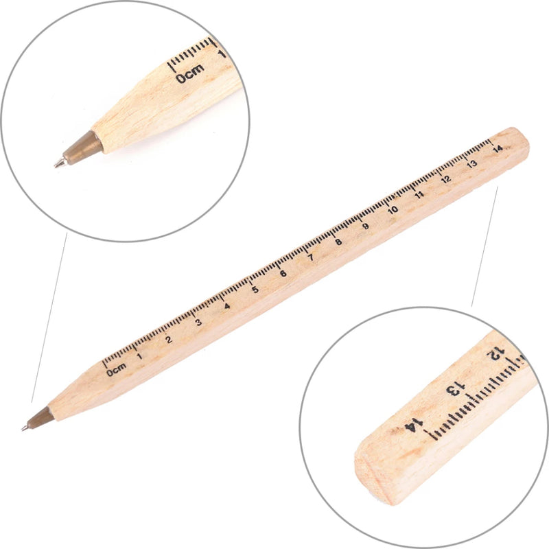 Handmade Wooden Environmental Blue Ballpoint Pen With 14 cm Ruler - Multifunctional Ruler Ballpoint Pen - School And Office Supplies