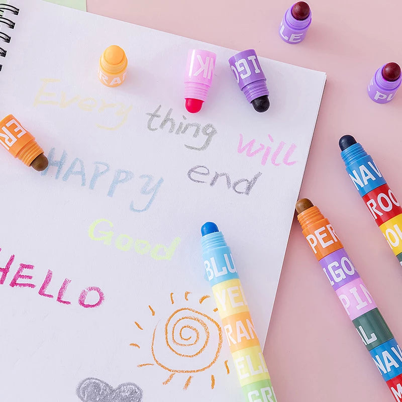 1 PC Highlighter Marker Pen - Six Color In One Creative Stitching Solid Fluorescent Pen - Graffiti Painting Pens Cute Stationery
