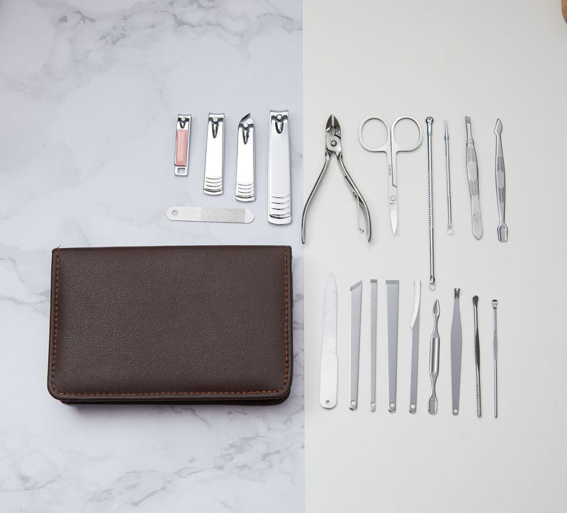 Travel Mini Manicure set - Nail Clipper set 20 in 1 - Stainless Steel Pedicure Care Grooming kit with Case