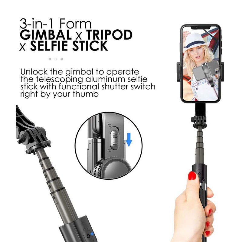 L08 Gimbal Stabilizer Tripod Selfie Stick - 360 Rotation - Handheld Anti-Shake Selfie Video Stabilizer