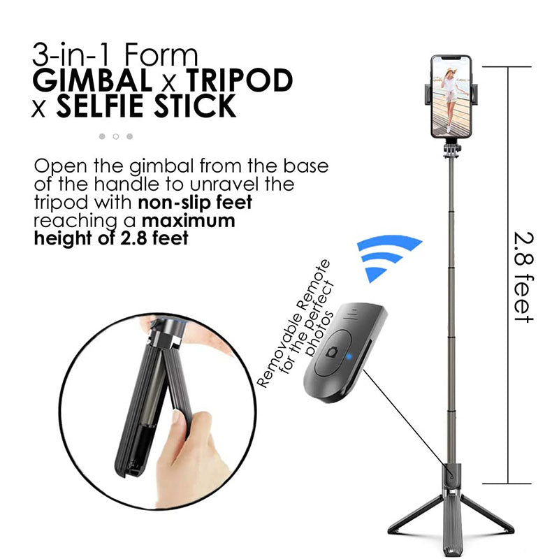 L08 Gimbal Stabilizer Tripod Selfie Stick - 360 Rotation - Handheld Anti-Shake Selfie Video Stabilizer