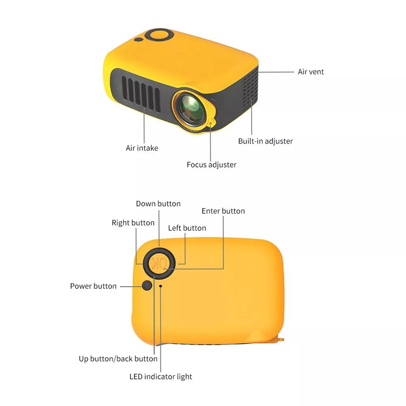 A2000 Mini Portable Projector - 800 Lumen Supports 1080P LCD 50000 Hours Lamp Life - Home Theater Video Projector for Power Bank