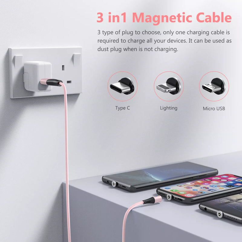 3 in 1 Magnetic Charging USB Data Cable - Single HeadFast Charging Cable - Strong Magnetic Blind Suction Charging  1 Meter