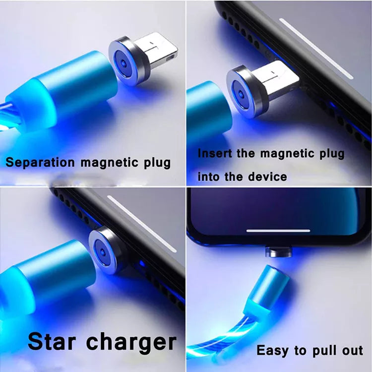 Magnetic Led Streamer Charging USB Data Cable - Single Head Fast Charging Cable - Strong Magnetic Blind Suction Charging  1 Meter