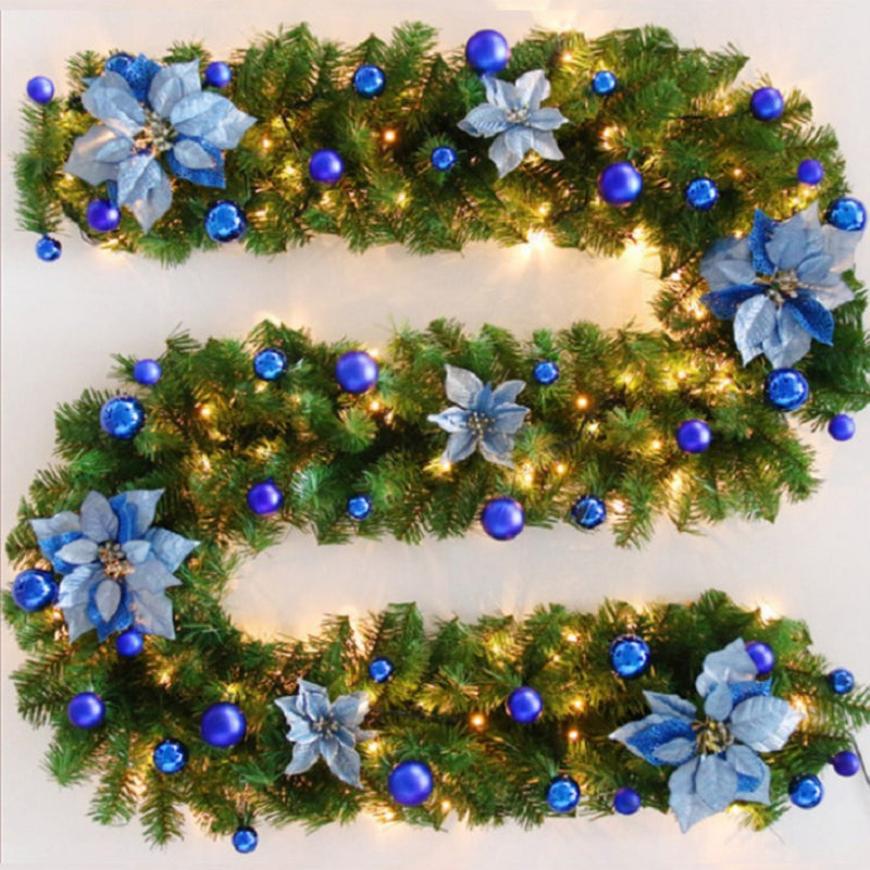 Christmas Pine Branch Garland - Christmas Rattan - Encryption - with Mixed Color LED Light - 2.7 Meters - 220 Branches - Festive Holiday - Classic Christmas Decoration