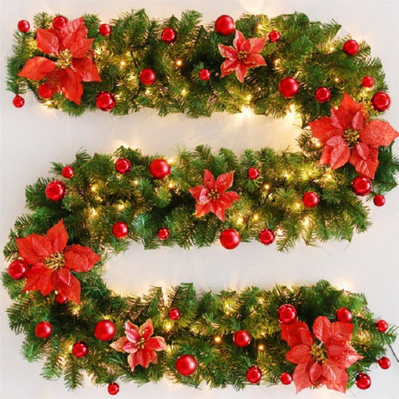 Christmas Pine Branch Garland - Christmas Rattan - Encryption - with Mixed Color LED Light - 2.7 Meters - 220 Branches - Festive Holiday - Classic Christmas Decoration