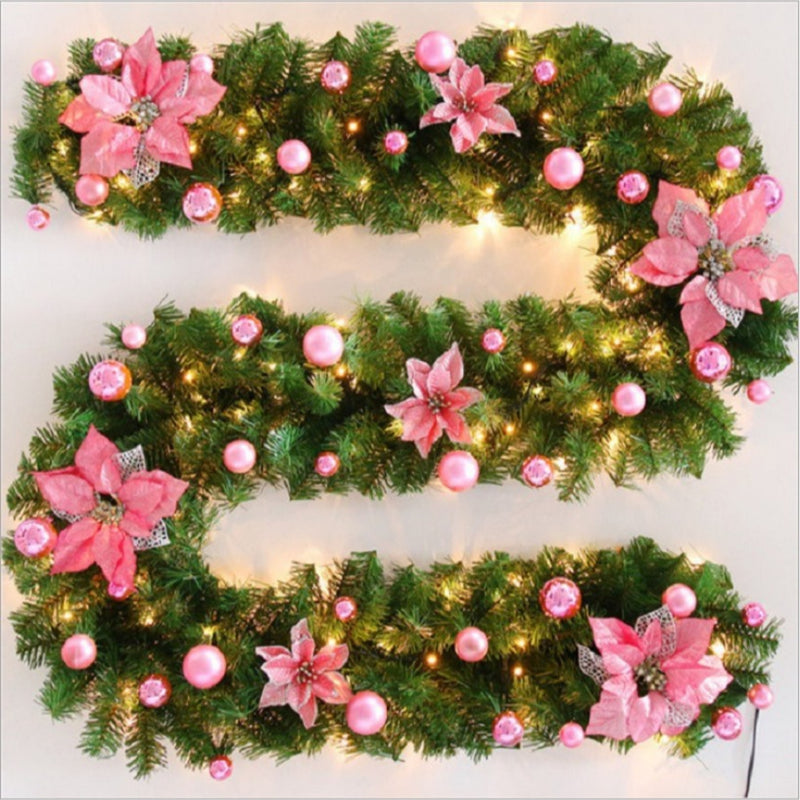 Christmas Pine Branch Garland - Christmas Rattan - Encryption - with Mixed Color LED Light - 2.7 Meters - 220 Branches - Festive Holiday - Classic Christmas Decoration