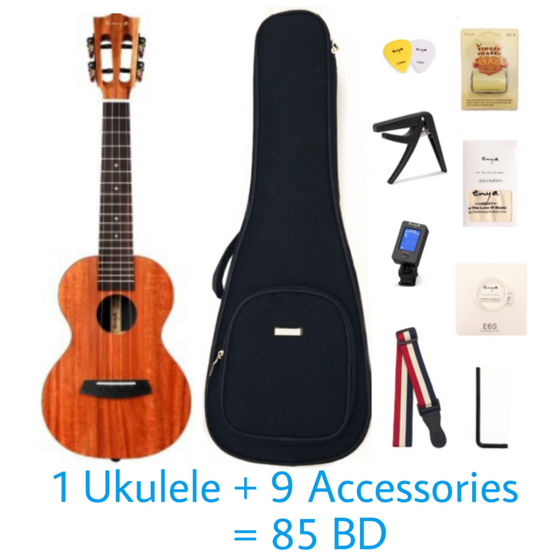 Enya X1 HPL Tenor 26" Ukulele - KOA Travel Ukulele  - With Beginner Kit includes Cover, Picks (2 pcs), Capo, Tuner, Strap, Finger Sand Shaker, Polish Cloth,  Strings and Allen Key