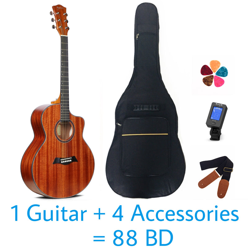 Deviser Acoustic 40" Guitar – Wood Color – Mahogany - With Beginner Kit Includes Cover, Picks (5 pcs), Tuner, Strap