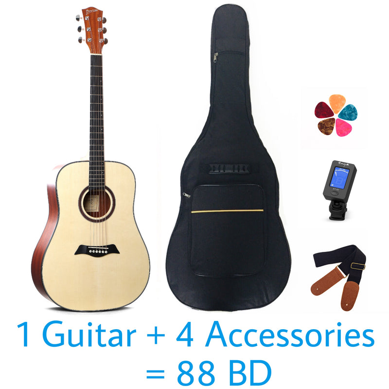 Deviser Acoustic 41" Guitar  – Spruce Top - With Beginner Kit Includes Cover, Picks (5 pcs), Tuner, Strap