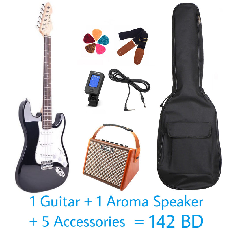 Deviser Electric Guitar & Aroma Speaker - Black - Basswood - With Beginner Kit Includes Cover, Picks (5 pcs), Tuner, Strap, Electric Guitar Cable