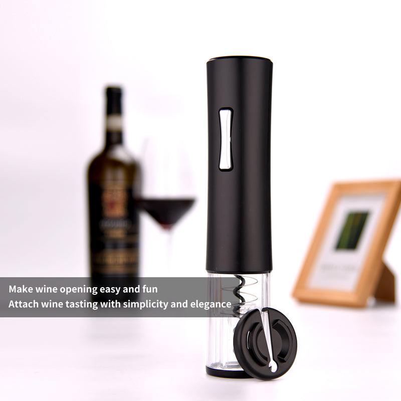 Electric Wine Bottle Opener with Foil Cutter - Automatic Single Button Action - Battery Operated - Fast Corkscrew Remover - Perfect for Restaurant - Hotel Party and Home Use