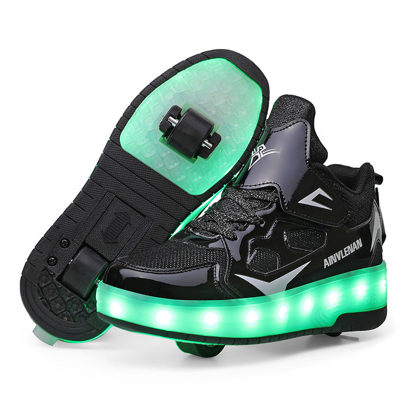 New LED Light Roller Skates - Rechargeable Pulley Shoes - Wheeled Shoes for Boys , Girls and Adults - Style 6 -  Black