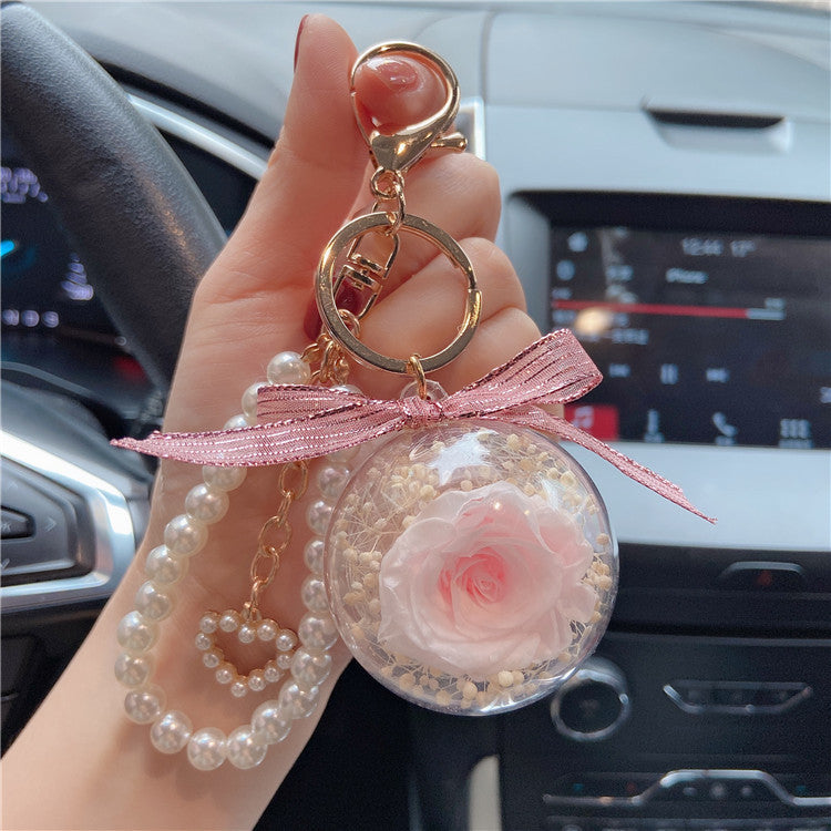 Handmade Immortal Flower Keychains - Plastic Pearl Strings - Perfect Clothing and Bag Accessories Gifts ( One Piece )