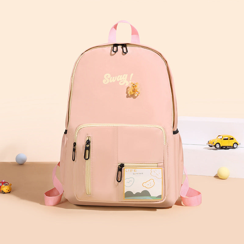 2022 New Schoolbags for Girls Junior High School Students - Korean Fashion Resin Bear Nylon Large Capacity Backpack