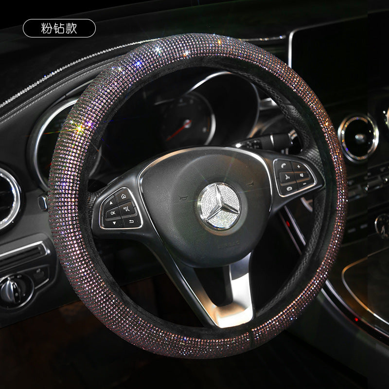 Steering Wheel Cover with Crystal Diamond Sparkling Car Breathable Anti-Slip Steering Wheel Protector (Fit 14.2"-15.3" Inch)