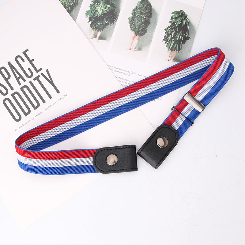 Decorative Lazy Elastic Belt - Invisible Seamless Jeans Belt - Blue , White and Red