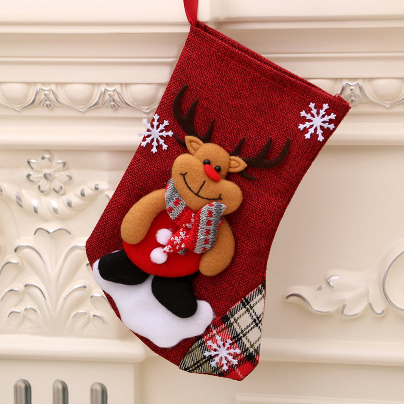 Christmas Socks - Linen - Stocking Christmas Tree Ornaments Decoration - Gift Card Bags Holders - Holiday Party Decoration