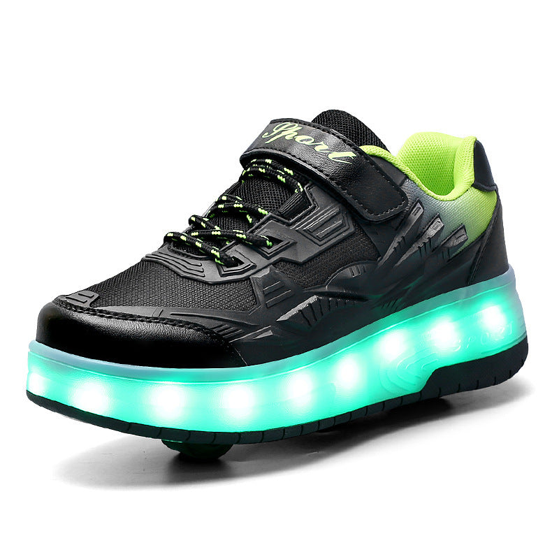 New LED Light Roller Skates - Rechargeable Pulley Shoes - Wheeled Shoes for Boys , Girls and Adults - Style 5 -  Black