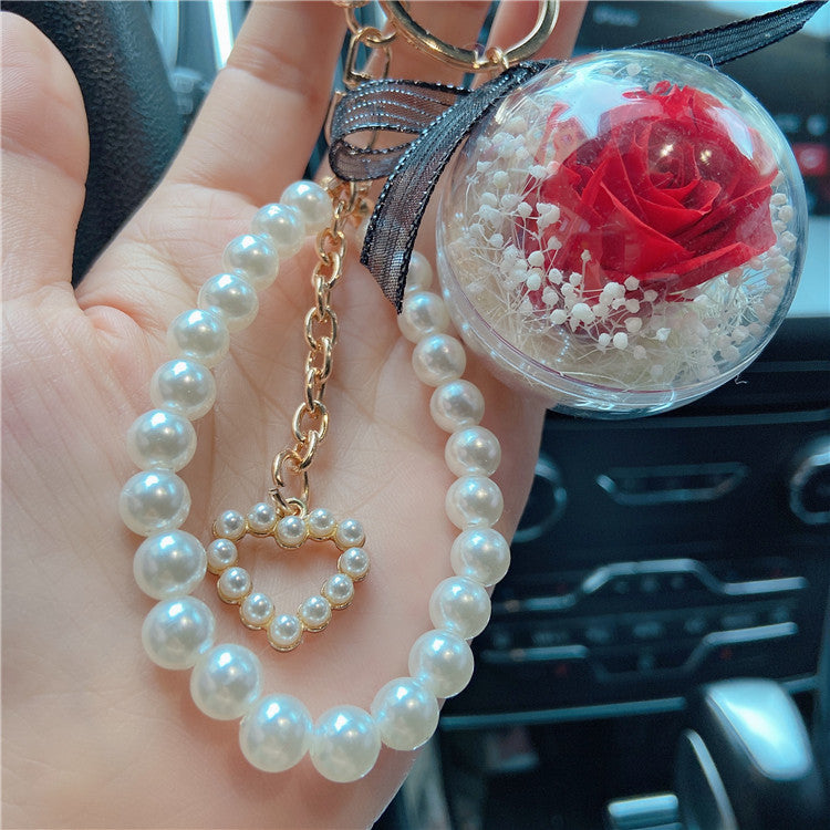 Handmade Immortal Flower Keychains - Plastic Pearl Strings - Perfect Clothing and Bag Accessories Gifts ( One Piece )