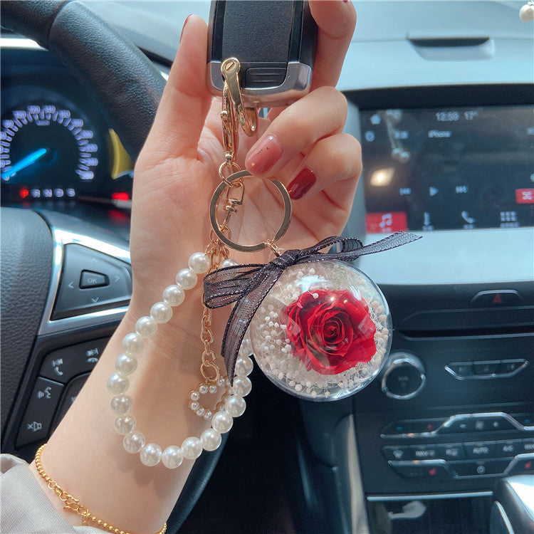 Handmade Immortal Flower Keychains - Plastic Pearl Strings - Perfect Clothing and Bag Accessories Gifts ( One Piece )