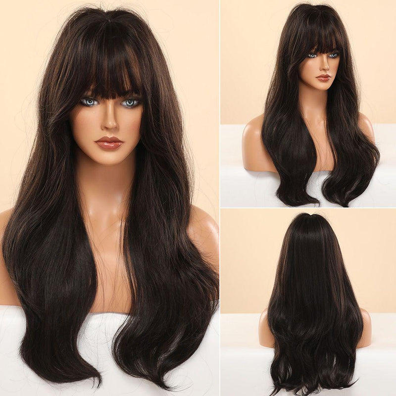 Wig Air Bangs-Big Wave Long Curly Hair-European Style Wig-Women&