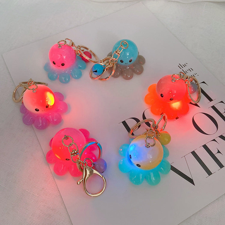 Induction Flash Octopus Figure Keychain - Cute Contrast Color Keychain Bag Pendant - Acrylic