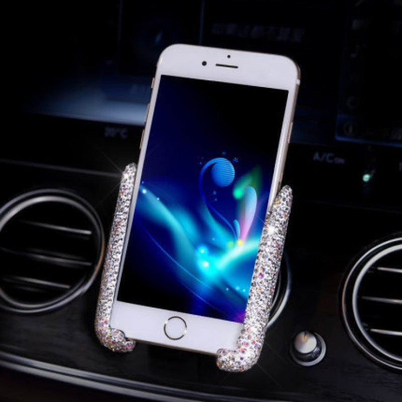 Bling Car Phone Holder - Mini Car Dash Air Vent Automatic Phone Mount - Universal 360°Adjustable Crystal Auto Car Stand Phone Holder - Car Accessories for Women and Girls