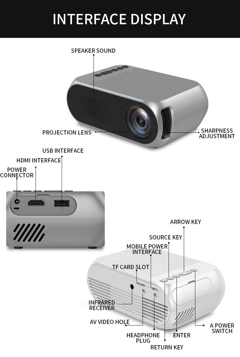 Mini Projector Home HD 1080P - Portable Home Projector - LED Projector