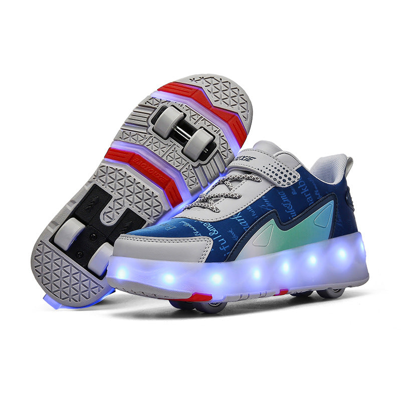 Light Up Roller Shoes for Girls Boys Double-Rows 4 Small Wheels Skate Sneakers