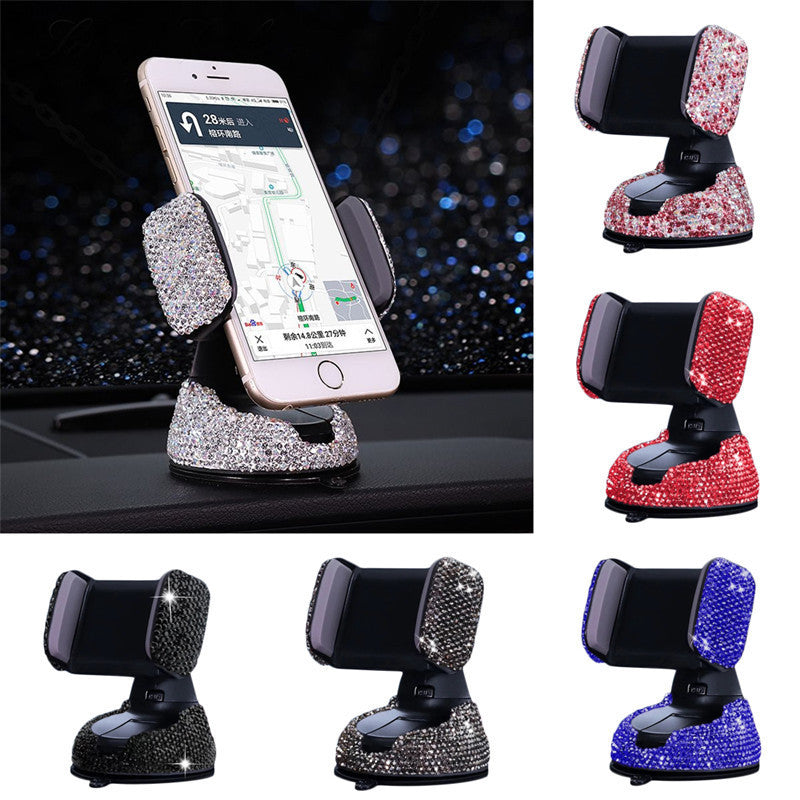 Bling Car Phone Holder -  360°Adjustable Crystal Auto Phone Mount Universal Rhinestone Car Stand Phone Holder - Car Accessories for Windshield Dashboard and Air Outlet