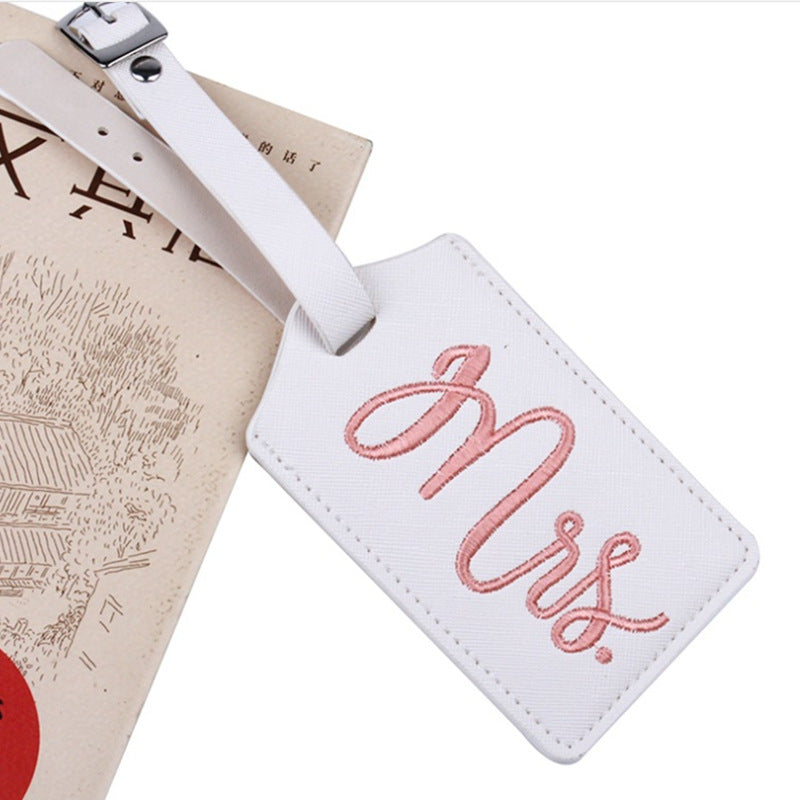 Mrs. & Mr. Luggage Tags with Sturdy Buckle Straps, 6.85" x 3", White & Gray, 2-Pack