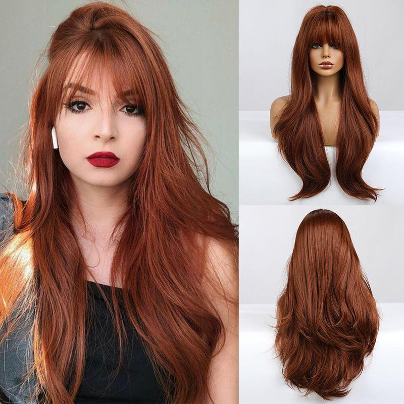 Wig Air Bangs-Big Wave Long Curly Hair-European Style Wig-Women&