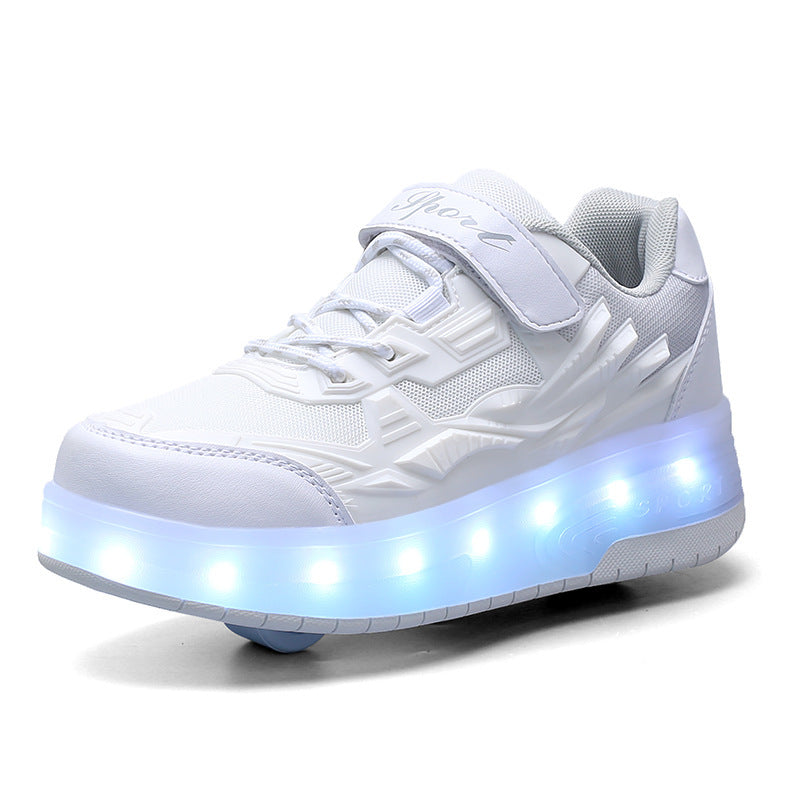 New LED Light Roller Skates - Rechargeable Pulley Shoes - Wheeled Shoes for Boys , Girls and Adults - Style 5 -  White