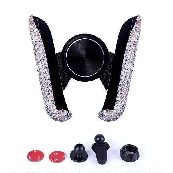 Bling Car Phone Holder - Mini Car Dash Air Vent Automatic Phone Mount - Universal 360°Adjustable Crystal Auto Car Stand Phone Holder - Car Accessories for Women and Girls