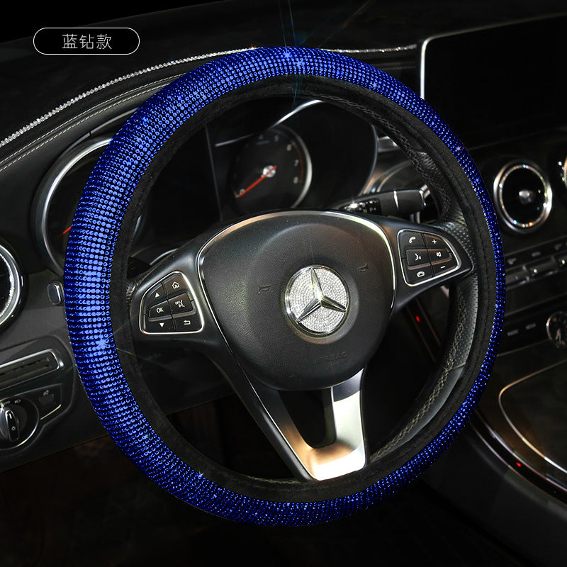 Steering Wheel Cover with Crystal Diamond Sparkling Car Breathable Anti-Slip Steering Wheel Protector (Fit 14.2"-15.3" Inch)