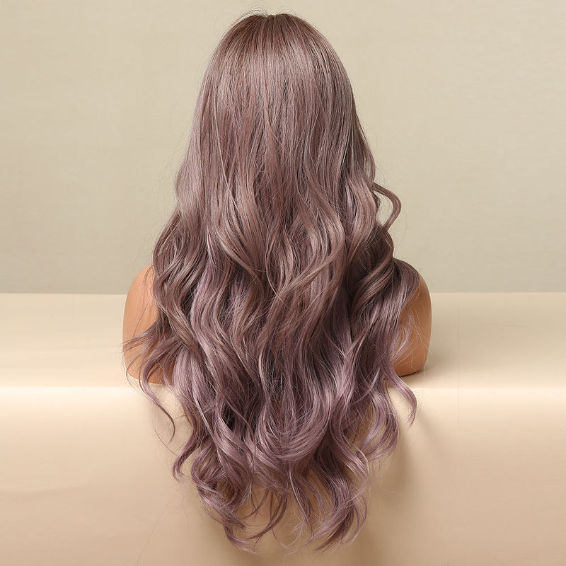 Wig Long Hair Natural Purple - Highlighting Long Curly Hair - Mid-section of European and American Style Waves - Full Head Cover