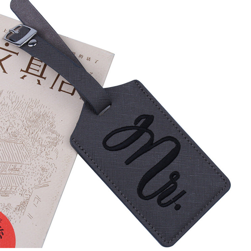 Mrs. & Mr. Luggage Tags with Sturdy Buckle Straps, 6.85" x 3", White & Gray, 2-Pack