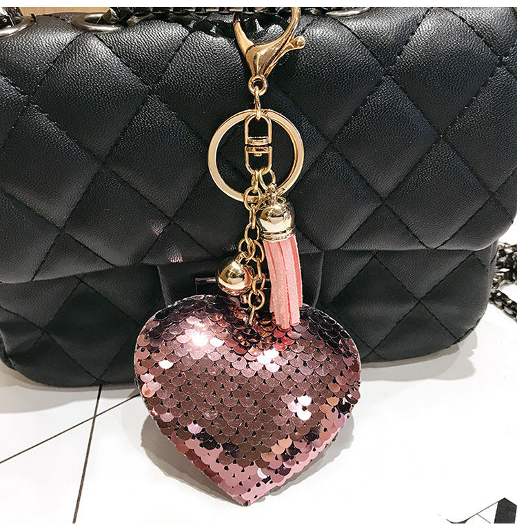 Reflective Shiny Heart Keychain Charm - Cute Bag Charm - Sequin Heart Keychain