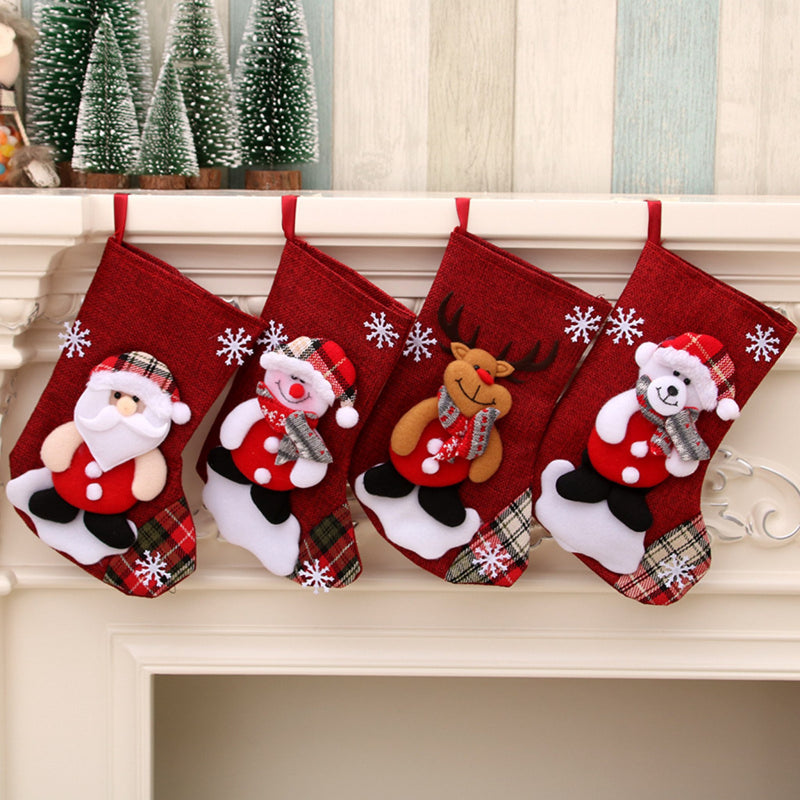 Christmas Socks - Linen - Stocking Christmas Tree Ornaments Decoration - Gift Card Bags Holders - Holiday Party Decoration