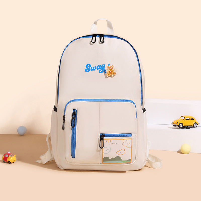 2022 New Schoolbags for Girls Junior High School Students - Korean Fashion Resin Bear Nylon Large Capacity Backpack