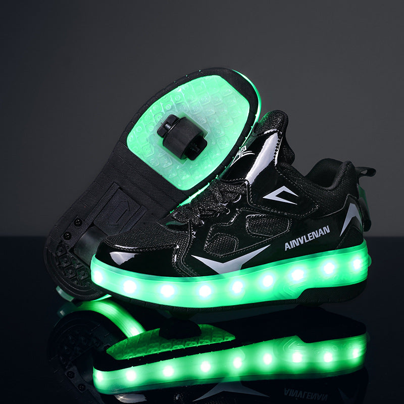 New LED Light Roller Skates - Rechargeable Pulley Shoes - Wheeled Shoes for Boys , Girls and Adults - Style 6 -  Black