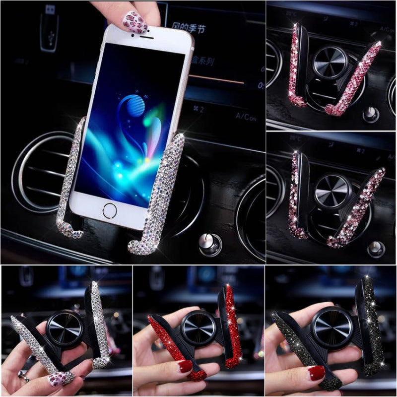 Bling Car Phone Holder - Mini Car Dash Air Vent Automatic Phone Mount - Universal 360°Adjustable Crystal Auto Car Stand Phone Holder - Car Accessories for Women and Girls