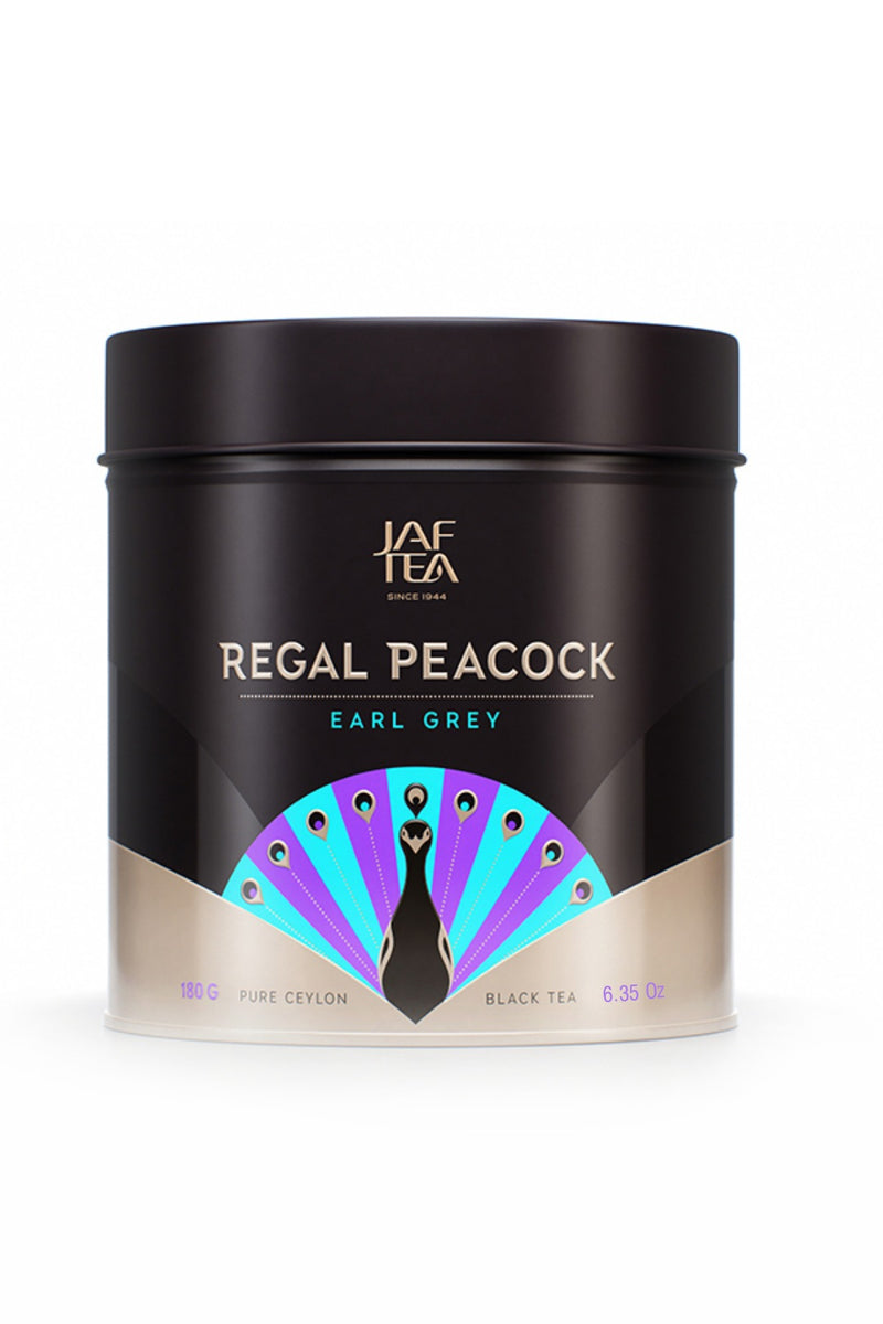 JAF TEA - Regal Peacock - Earl Grey - Flavoured Whole Leaf Black Tea - 180g Metal Tin