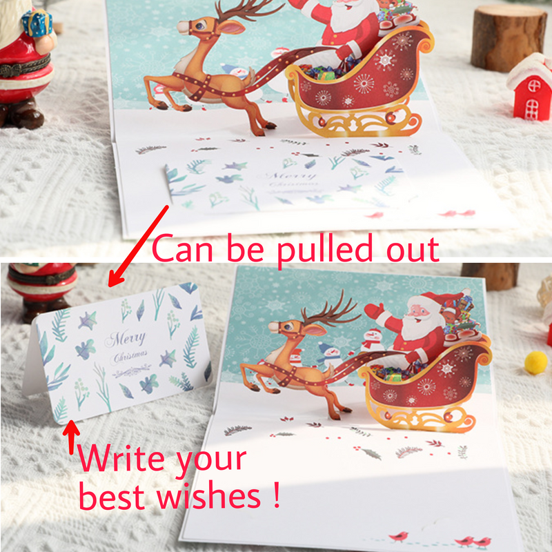 Christmas 3D Pop Up Card - Color Printing Christmas Deer Cart Three-Dimensional Greeting Card