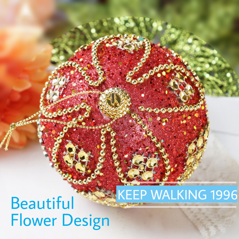Christmas Balls Ornaments - 1 Pc Beautiful Ball Flower & Lozenge Style for Xmas Tree Decorations - 80 mm