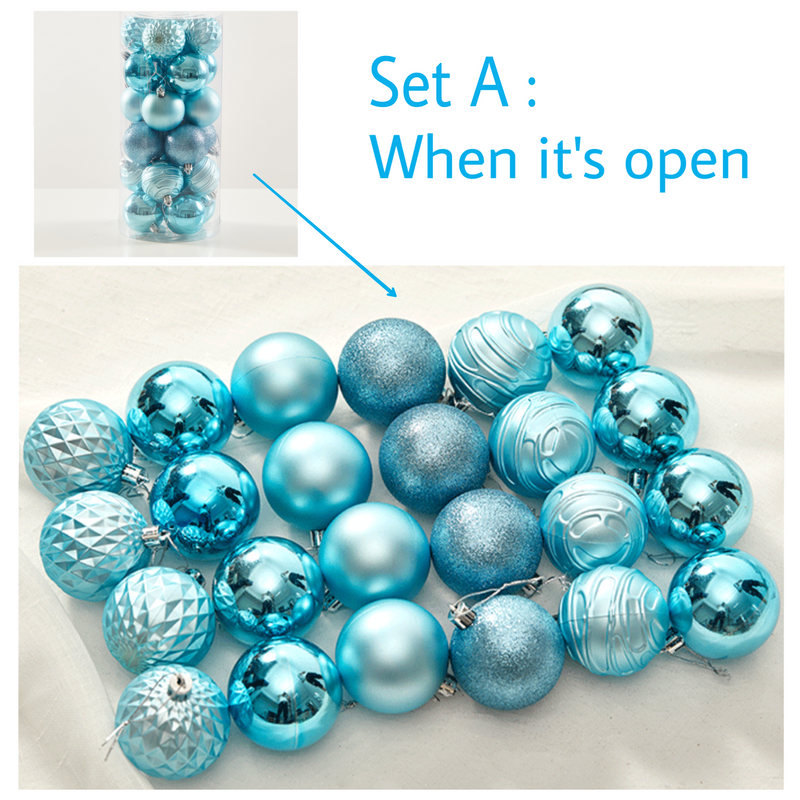 Christmas Balls Ornaments - 24 Pcs Balls in PVC Bucket Wrapping for Xmas Tree Decorations - 60 mm