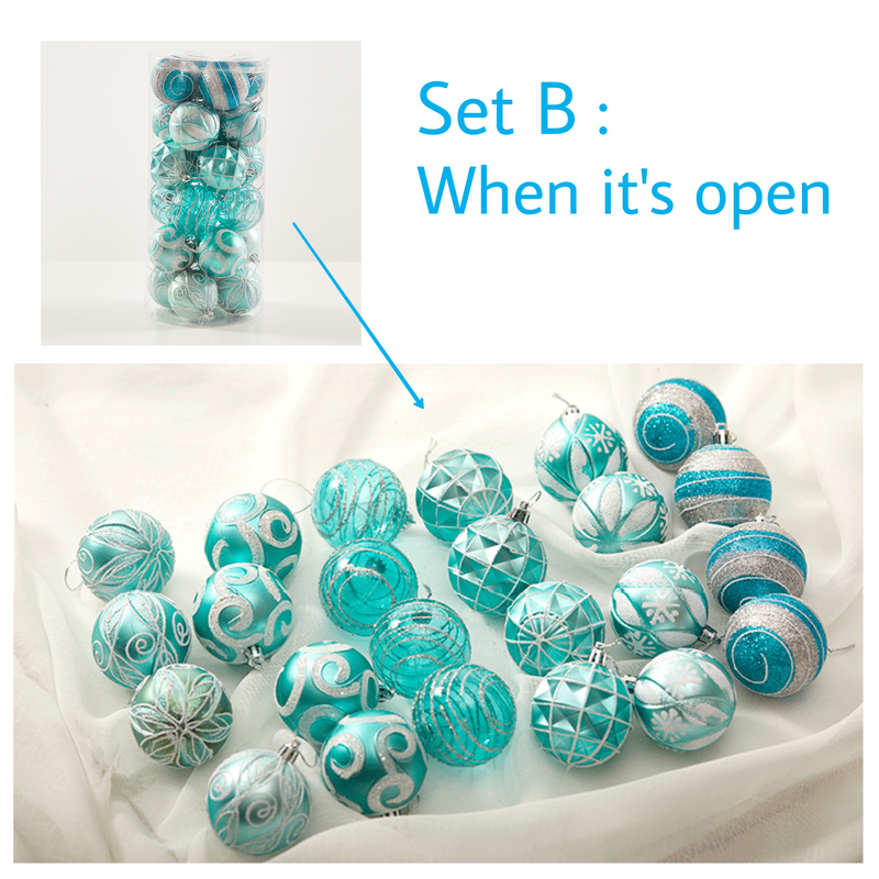 Christmas Balls Ornaments - 24 Pcs Balls in PVC Bucket Wrapping for Xmas Tree Decorations - 60 mm